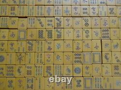 Vintage Mah Jong Mahjong Butterscotch Bakelite 144 Tile Wooden Boxed Set