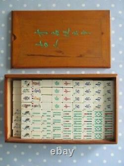 Vintage Mah Jong Set With 152 Bone & Bamboo Tiles In A Wooden Box Mah Jongg