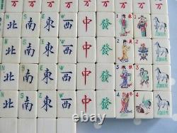 Vintage Mah Jong Set With 152 Bone & Bamboo Tiles In A Wooden Box Mah Jongg