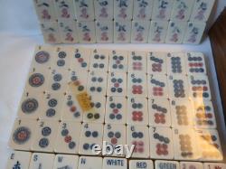 Vintage Mah Jong Set Wooden Box 148 Large Tiles Book Mahjong Jongg PART SEALED