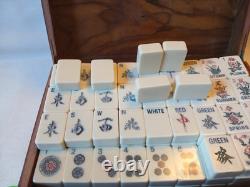 Vintage Mah Jong Set Wooden Box 148 Large Tiles Book Mahjong Jongg PART SEALED