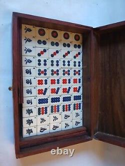 Vintage Mah Jong Set in Wooden Box 148 Bamboo Backed Tiles Book Mahjong Jongg 2