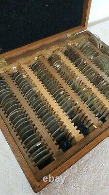 Vintage Opticians Lenses Optical Testing Set Wooden Box Antique Optometry Lens