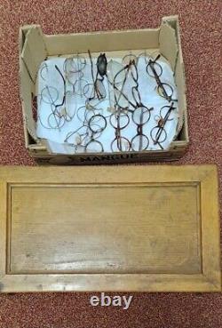 Vintage Opticians Optical Testing Set Wooden Box Optometry Lens & 20 Frames