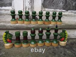 Vintage Painted Russian Army & Navy Wooden Chess Set & Box Board Soviet USSR