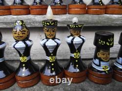 Vintage Painted Russian Army & Navy Wooden Chess Set & Box Board Soviet USSR