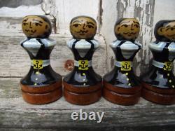 Vintage Painted Russian Army & Navy Wooden Chess Set & Box Board Soviet USSR