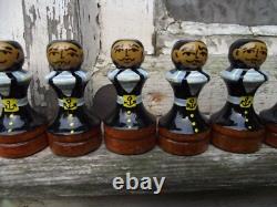 Vintage Painted Russian Army & Navy Wooden Chess Set & Box Board Soviet USSR