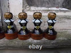 Vintage Painted Russian Army & Navy Wooden Chess Set & Box Board Soviet USSR