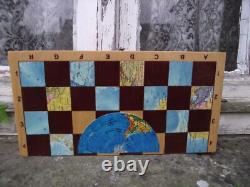 Vintage Painted Russian Army & Navy Wooden Chess Set & Box Board Soviet USSR