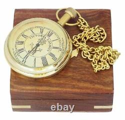 Vintage Pocket Watch In Wooden Box Brass Victoria London Marine For Set Of 10