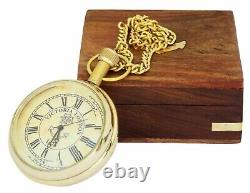 Vintage Pocket Watch In Wooden Box Brass Victoria London Marine For Set Of 10