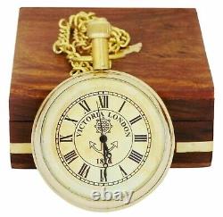 Vintage Pocket Watch In Wooden Box Brass Victoria London Marine For Set Of 10