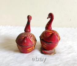 Vintage Primitive Handmade Painted Swan Shape Kumkum Wooden Box Set of 2 WD992