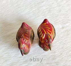 Vintage Primitive Handmade Painted Swan Shape Kumkum Wooden Box Set of 2 WD992