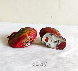 Vintage Primitive Handmade Painted Swan Shape Kumkum Wooden Box Set of 2 WD992