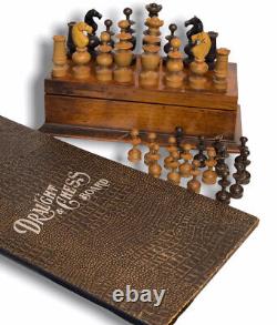 Vintage Regency Wooden Chess Set / Folding Board / Original Box / 3.5 King