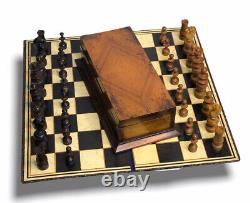 Vintage Regency Wooden Chess Set / Folding Board / Original Box / 3.5 King