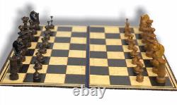 Vintage Regency Wooden Chess Set / Folding Board / Original Box / 3.5 King