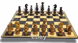 Vintage Regency Wooden Chess Set / Folding Board / Original Box / 3.5 King