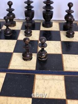 Vintage Regency Wooden Chess Set / Folding Board / Original Box / 3.5 King