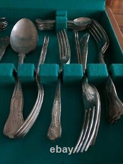 Vintage Set Of Silver Plated High Quality Cutlery Kings Pattern Wooden Box