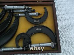 Vintage Set Starrett 0-6 Micrometer Set #436 With S & W Wooden Box