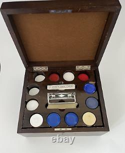 Vintage Set of Poker Chips and Playing Cards in Wooden Box
