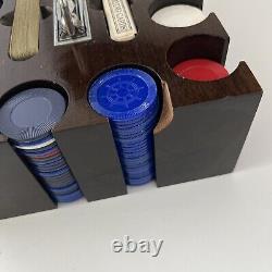 Vintage Set of Poker Chips and Playing Cards in Wooden Box