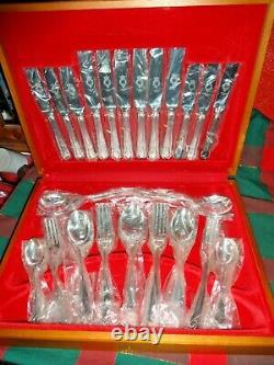 Vintage Silver Plated 44 Piece Dubarry Cutlery Set Unused In Wooden Box