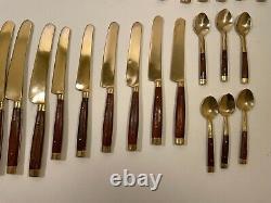 Vintage Solid Brass and Rosewood Cutlery Set 41 pieces in Wooden box