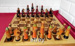Vintage Soviet Chess MONGOLS Rare Set BIG Completely wooden Wooden Box 4545#294