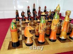 Vintage Soviet Chess MONGOLS Rare Set BIG Completely wooden Wooden Box 4545#294