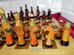 Vintage Soviet Chess MONGOLS Rare Set BIG Completely wooden Wooden Box 4545#294