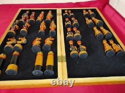 Vintage Soviet Chess MONGOLS Rare Set BIG Completely wooden Wooden Box 4545#294