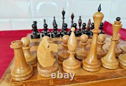 Vintage Soviet Chess Set BIG Completely wooden USSR Wooden Box 4040 cm. #233