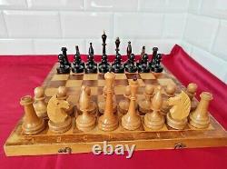 Vintage Soviet Chess Set BIG Completely wooden USSR Wooden Box 4040 cm. #233