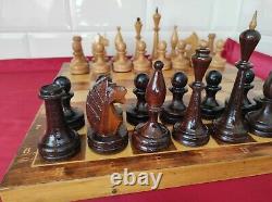 Vintage Soviet Chess Set BIG Completely wooden USSR Wooden Box 4040 cm. #233