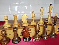 Vintage Soviet Chess Set BIG Completely wooden USSR Wooden Box 4040 cm. #289