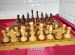 Vintage Soviet Chess Set BIG Completely wooden USSR Wooden Box 4040 cm. #289