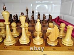 Vintage Soviet Chess Set BIG Completely wooden USSR Wooden Box 4040 cm. #289