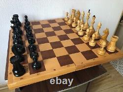 Vintage Soviet Tournament weighted wooden chess set 1987 in original box