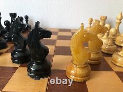 Vintage Soviet Tournament weighted wooden chess set 1987 in original box