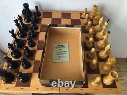 Vintage Soviet Tournament weighted wooden chess set 1987 in original box