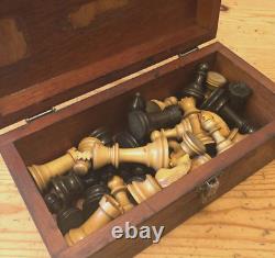 Vintage Staunton Wooden Chess Set In Box, King 80mm