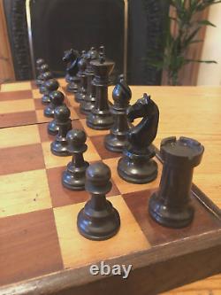 Vintage Staunton Wooden Chess Set In Box, King 80mm