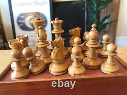 Vintage Staunton Wooden Chess Set In Box, King 85mm, Weighted, Felted