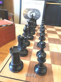 Vintage Staunton Wooden Chess Set In Box, King 85mm, Weighted, Felted