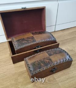 Vintage Style Oriental Wooden Boxes Set Of 3
