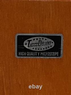 Vintage Tasco Japan Deluxe microscope complete set in wooden box